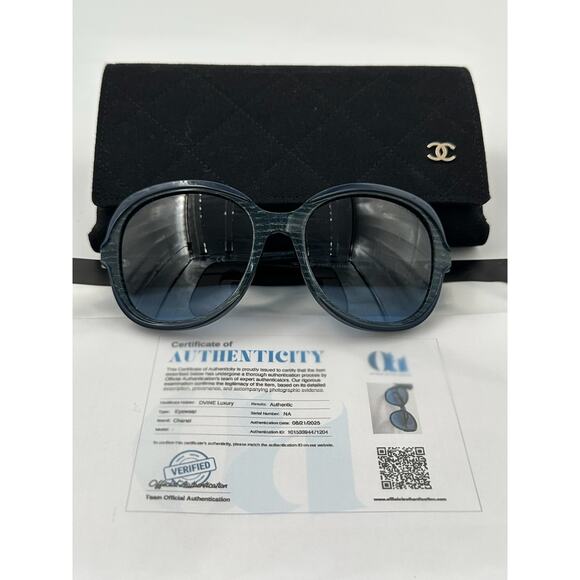 CCS101: Oversized Chanel Sunglasses w Blue Printed Frame & COA - Picture 1 of 4